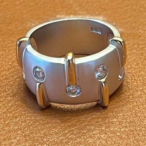 Modern Band Ring Sterling Silver with Gold Plated Accent Bars - Size 5